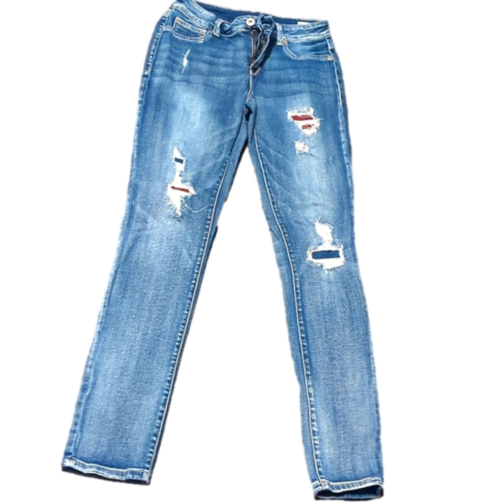 Maurice's buffalo checked distressed jeans.